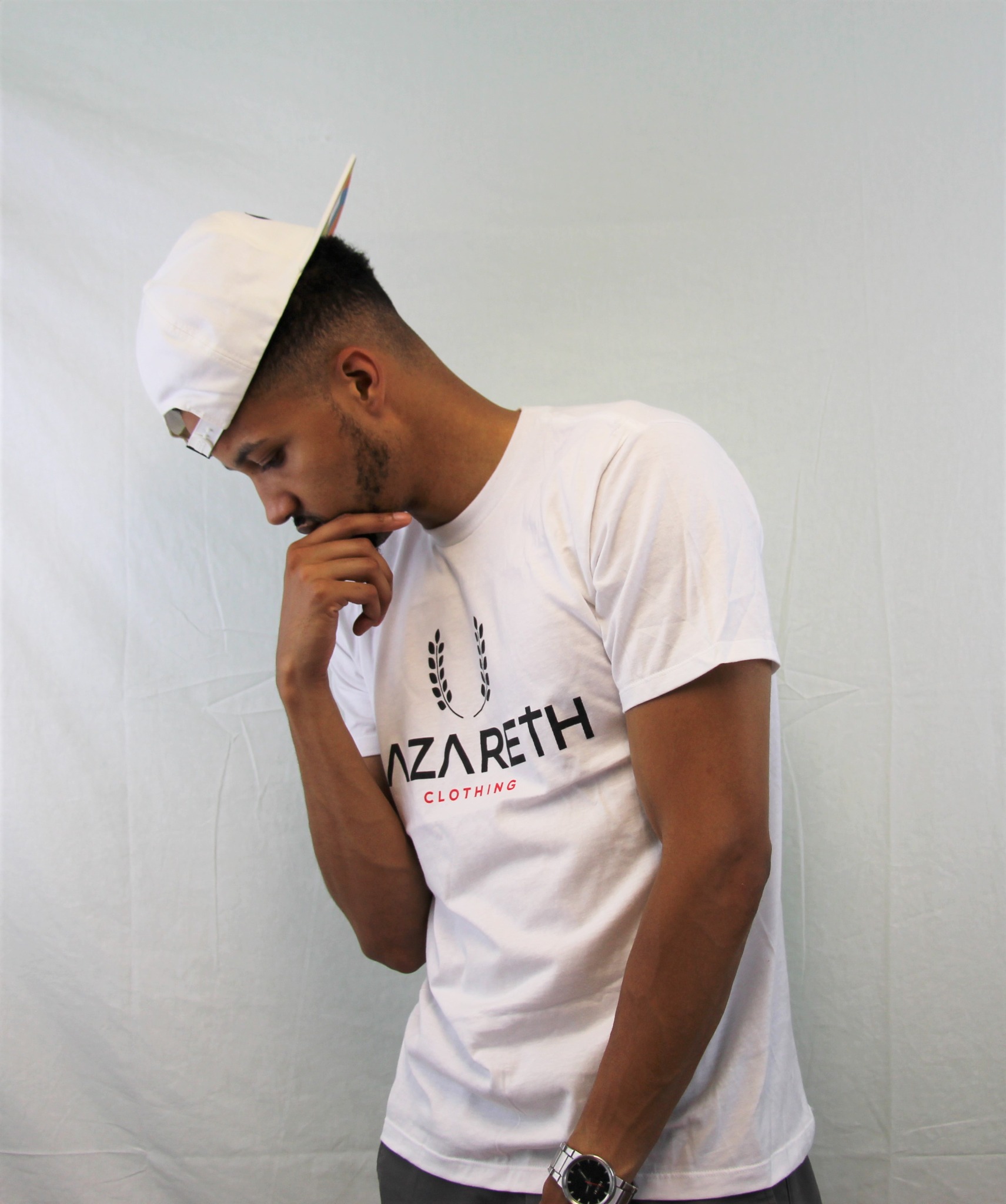 Model in Nazareth Clothing tee